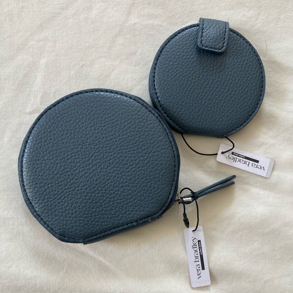Blue Leather Vera Bradley Mirror and Coin Purse Set